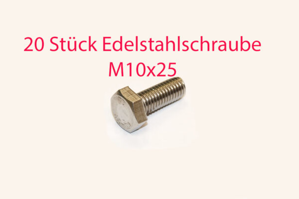 20 x stainless steel hexagon screw M10x25