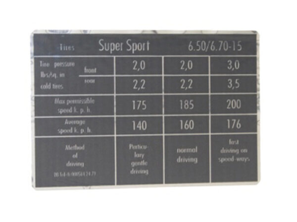 Black chrome foil US tire pressure sticker for Mercedes classic cars