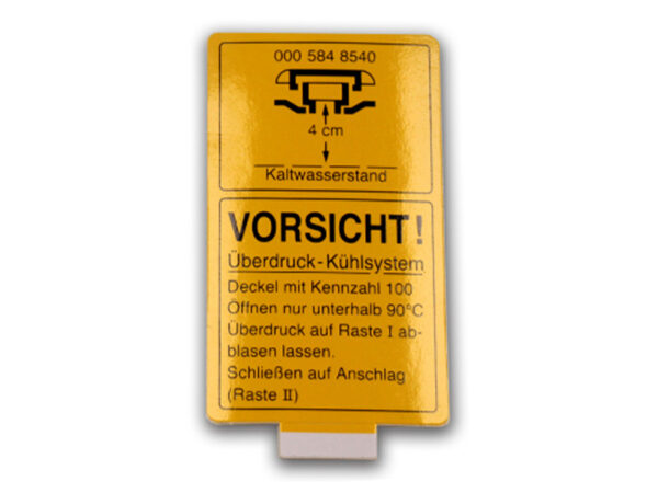 Sticker overpressure cooling system for Mercedes W113 expansion tank