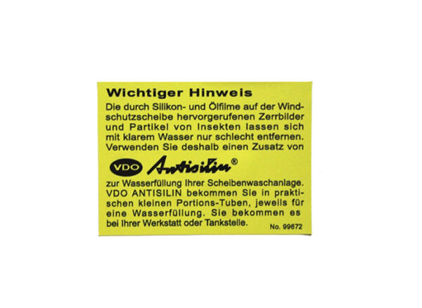 Sticker ANTISILIN for windshield washer container in Mercedes classic cars