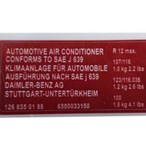 Sticker for Mercedes W124 W126 W201 R107 R129 air conditioning