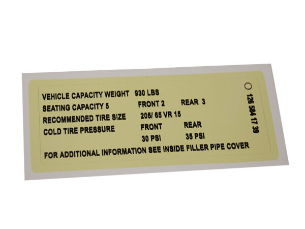 Sticker / information sign for Mercedes W126
