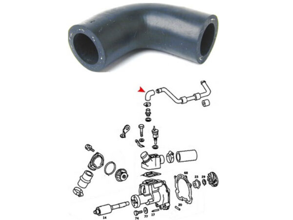 Coolant hose on Mercedes V8 R107 W116 W108
