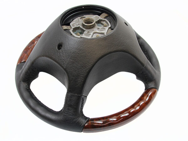 Leather steering wheel burl wood with 21mm sprocket for Mercedes R129 W124 W126 W140 W201 - Image 2