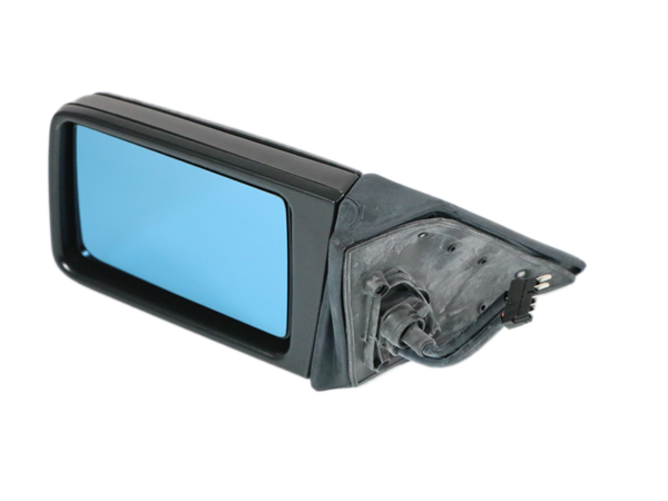 Exterior mirror, for electric mirror adjustment, flat, heatable, blue, left for Mercedes W201 / W124