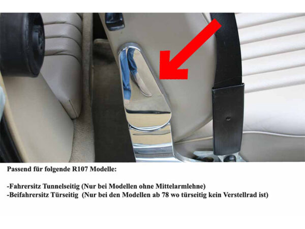 Tuerseitige Chrom Blende ohne Loch fuer Mercedes R107 Fahrersitz / Beifahresitz - Image 2