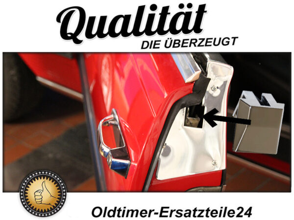Chrome end piece at the rear of the Mercedes R107 door on the left
