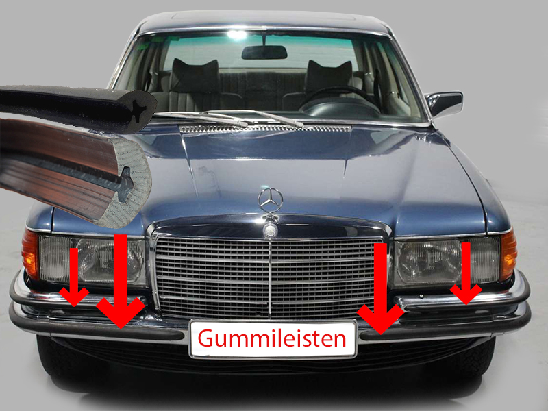 Rubber profile at the top for Mercedes W116 bumper