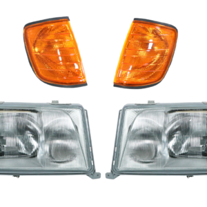 1 set of headlights H4/H3 with LWR + indicators in yellow for Mercedes W124
