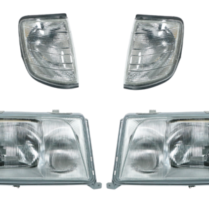1 set of headlights H4/H3 with LWR + indicators in smoke gray for Mercedes W124